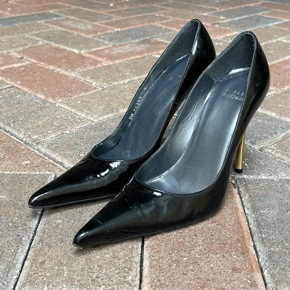 Stuart Weitzman black patent leather pumps